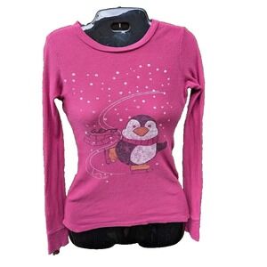 Vintage Y2K Aero Aeropostale Womens Top Size S Thermal Waffle Knit Cute Penguin